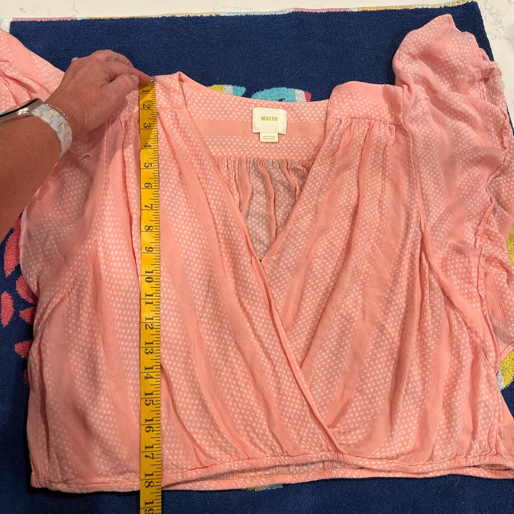 Maeve for Anthropology Pink polkadot flutter sleve Wrap Front Women's Top - Picture 3 of 8